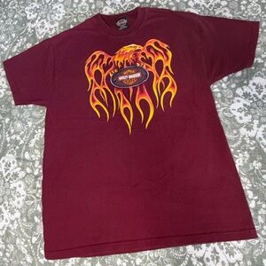 Vintage Harley-Davidson Men's Burgundy Tee with Flame Graphics Large California